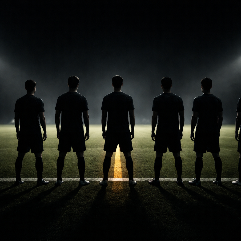 Time parado na linha lateral de um campo à noite, esperando, ninguém entra: a equipe que trava sem uma referência clara