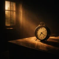 Relógio antigo sobre uma mesa ao lado de uma janela iluminada: o equilíbrio entre trabalhar e viver