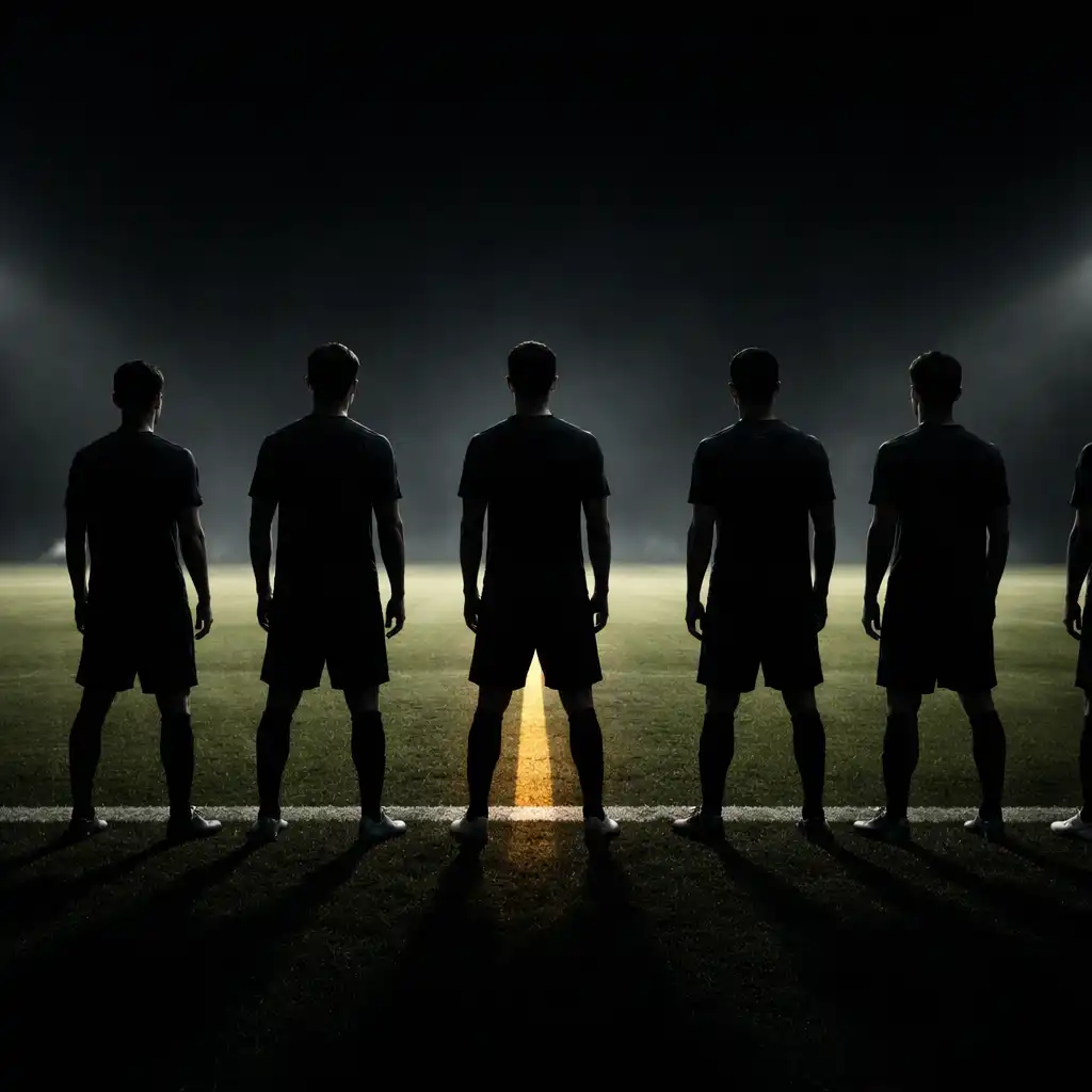 Time parado na linha lateral de um campo à noite, esperando, ninguém entra: a equipe que trava sem uma referência clara